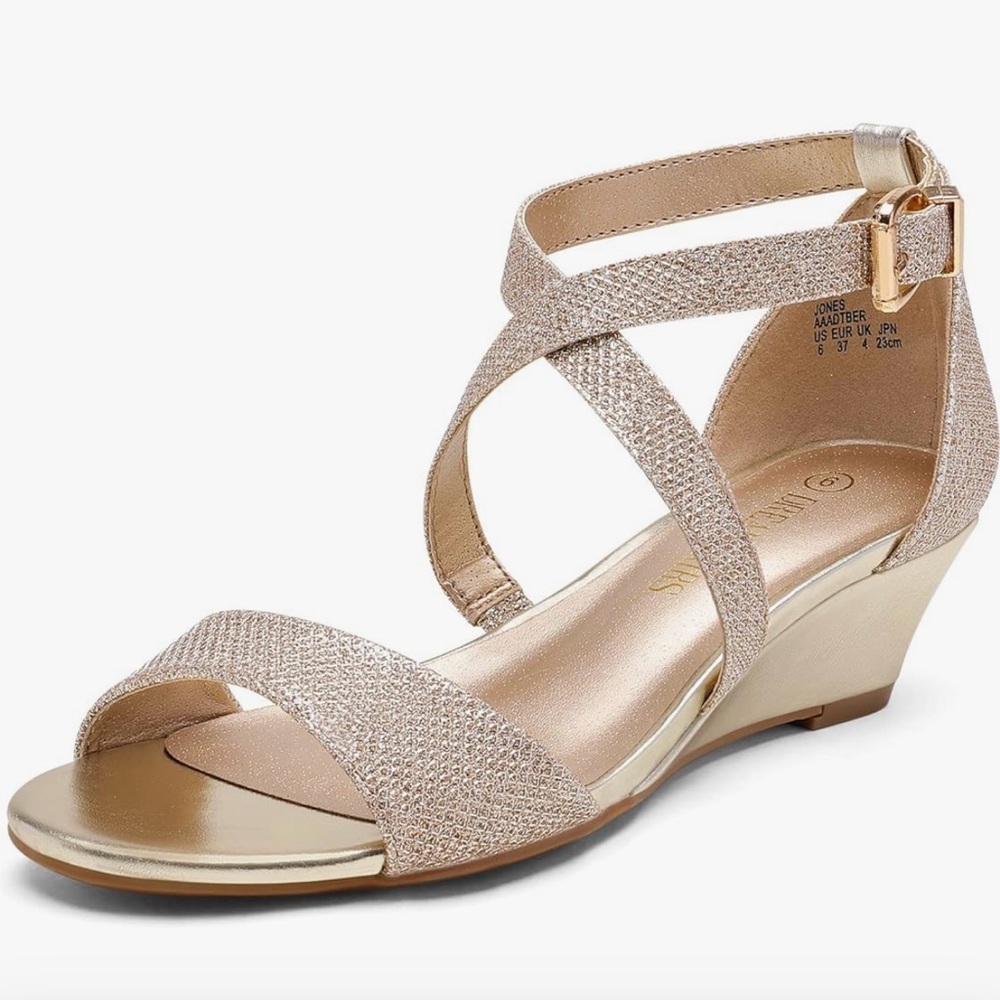 Sz8 wedge gold glitter sandals NWOT